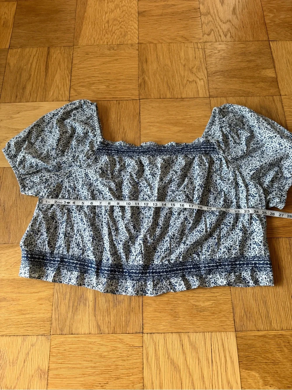 NWT Madewell 4x Jeanette Top Floral Blue Crop Blouse Boho Button Back